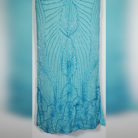 Star Group Turquoise Vintage Beaded Pure Silk Dress Size Medium - Picture 3 of 11